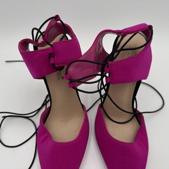 ShoeDazzle Womens Size 5 Pink Fuchsia Taara Lace Up Wrap Stiletto Heels Pumps - Picture 2 of 9
